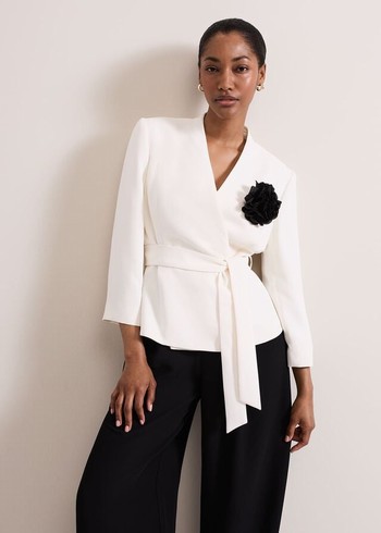 Phase Eight Sophin Ivory Corsage Coats White USA | 0671382-DJ